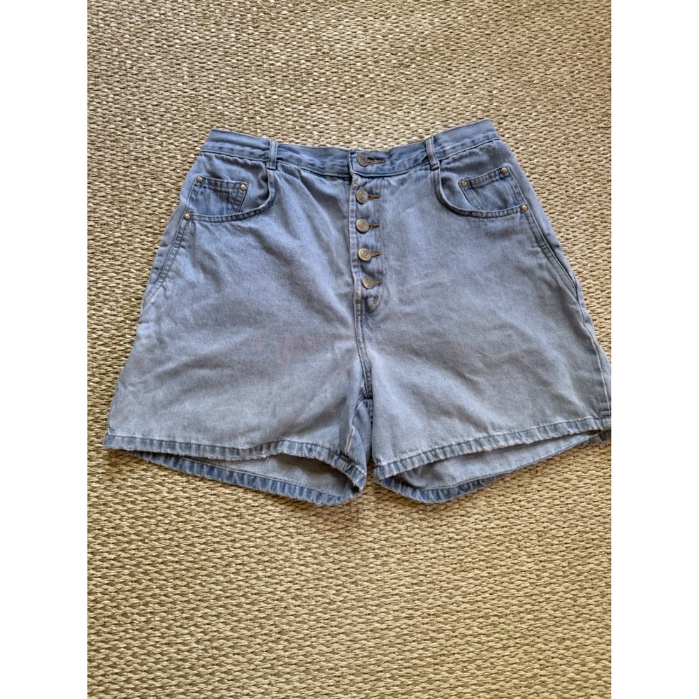Gitano Vintage High Waisted Denim Shorts Light Wash Button Fly Blue Womens 14 29